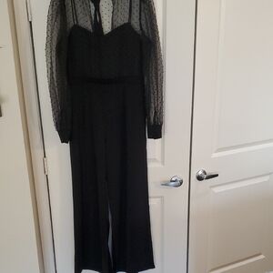 Black Halo Sheer Sleeve Black Jumpsuit